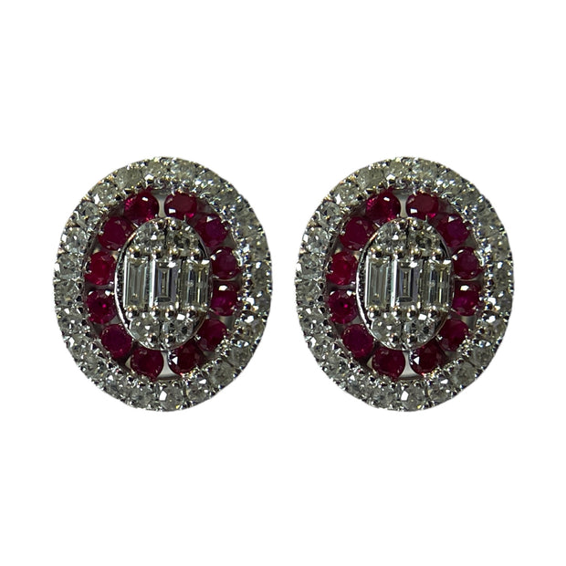 14K White Gold Diamond and Ruby Stud Earrings