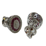 14K White Gold Diamond and Ruby Stud Earrings