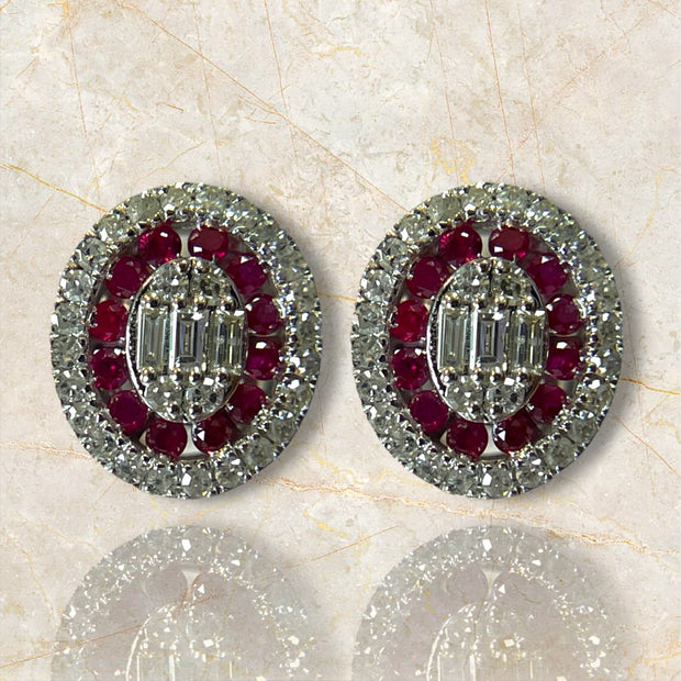 14K White Gold Diamond and Ruby Stud Earrings