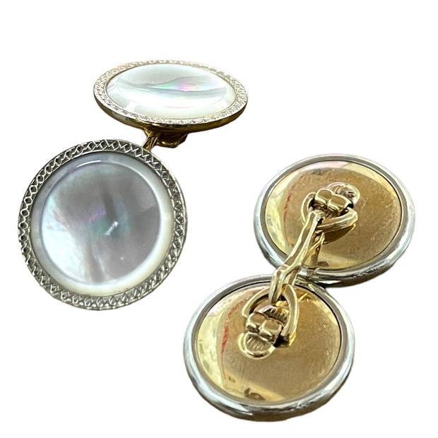 Antique 10K Gold Mother of Pearl Cufflink and Shirt Stud Set