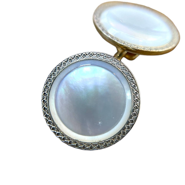 Antique 10K Gold Mother of Pearl Cufflink and Shirt Stud Set