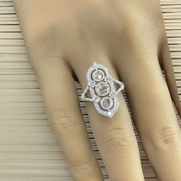 Antique 18K White Gold Rose-Cut Diamond Ring