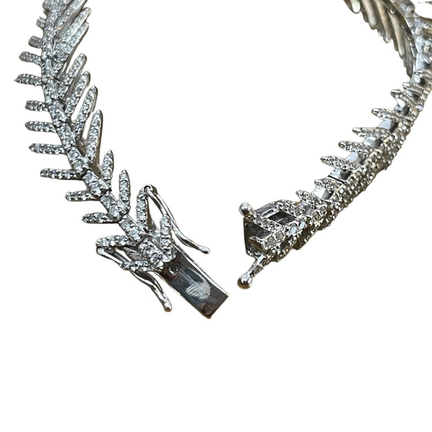 Botanical Brilliance: 14K White Gold Leaf Diamond Bracelet