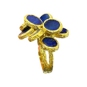 Golden Blossom: 18K Yellow Gold Matte Lapis Flower Design Ring