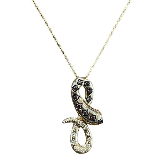 Serpentine Splendor: 14K Yellow Gold Diamond Snake Pendant