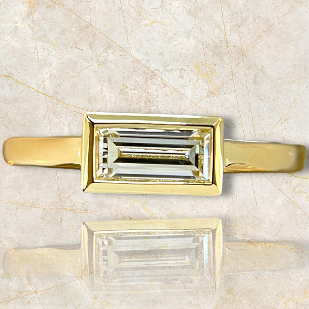 One of a kind 18K Yellow Gold Bezel Baguette Diamond Ring