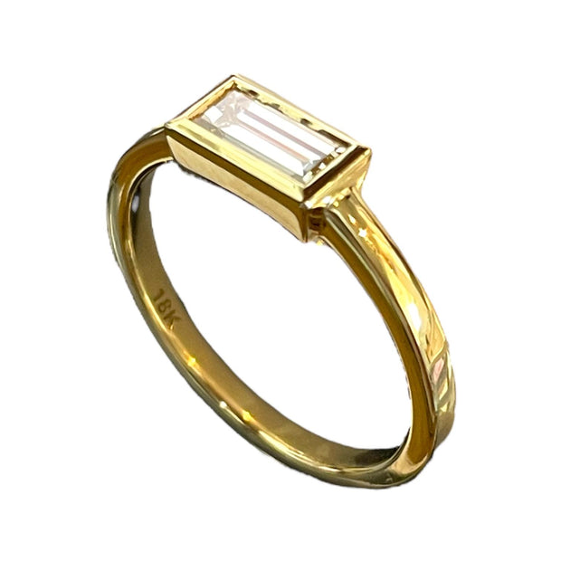 One of a kind 18K Yellow Gold Bezel Baguette Diamond Ring