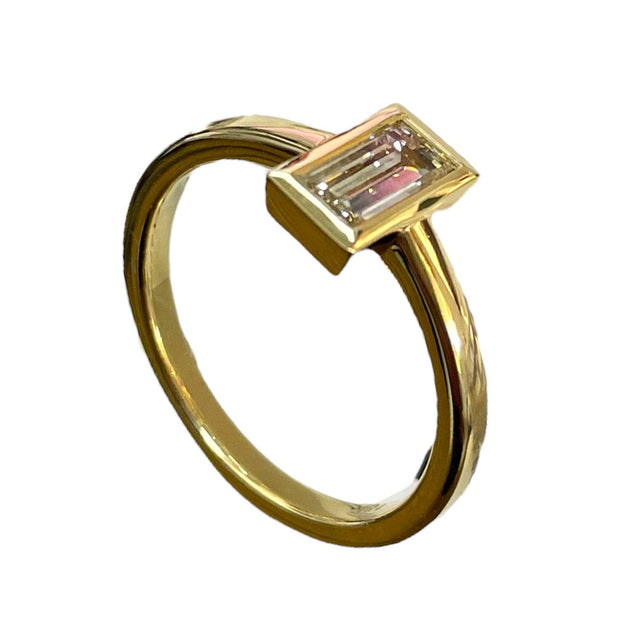 One of a kind 18K Yellow Gold Bezel Baguette Diamond Ring