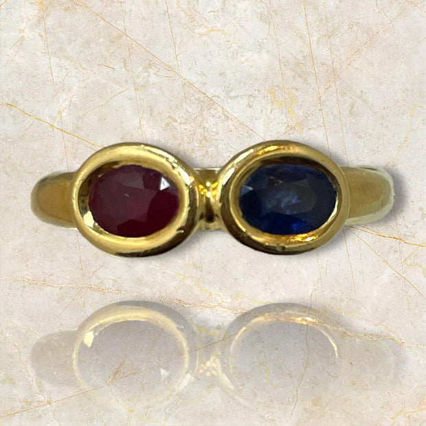 18K Yellow Gold Chaumet Paris Oval Ruby and Sapphire Ring