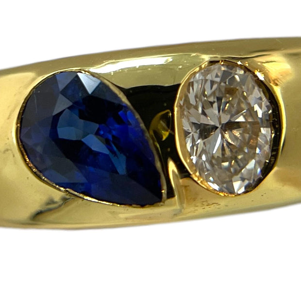 18K Yellow Gold Dome Ring with Diamond and Sapphire