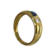 18K Yellow Gold Dome Ring with Diamond and Sapphire