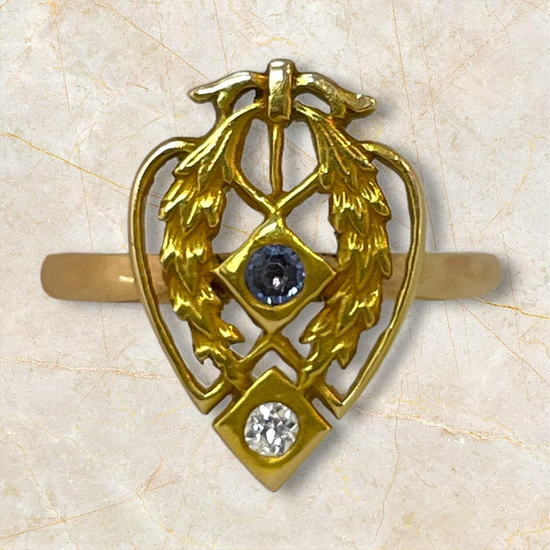 14K Vintage Sapphire and Diamond Heart Design Ring