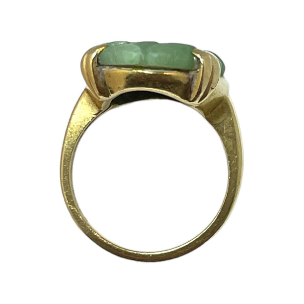 Stunning 14K Yellow Gold Hand-Carved Jade Ring