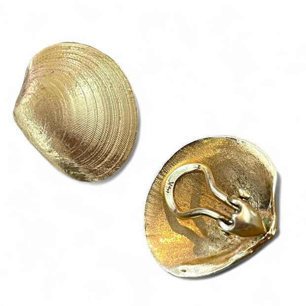 Oceanic Elegance with 14k Yellow Gold Shell Clip-On Earrings