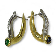 18K Two-Tone Diamond, Sapphire, and Emerald Yin Yang Earrings