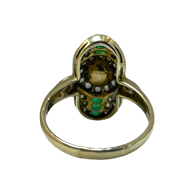 Art Deco 18K Gold Natural Emerald and Diamond Ring