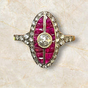 Exquisite 18K Yellow Gold Ruby and Diamond Ring