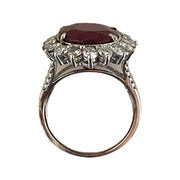 Exquisite 18K White Gold Ring with 11.51 Carat Ruby and Diamond Accent