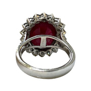 Exquisite 18K White Gold Ring with 11.51 Carat Ruby and Diamond Accent