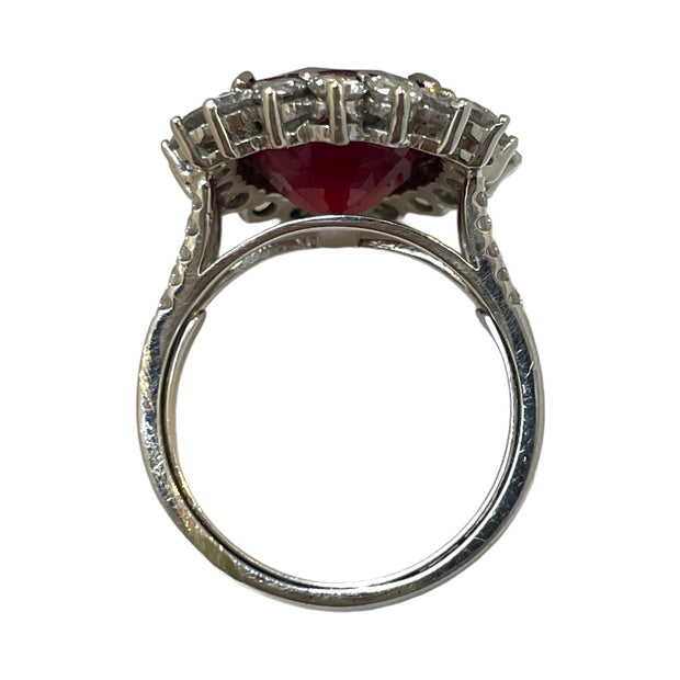 Exquisite 18K White Gold Ring with 11.51 Carat Ruby and Diamond Accent