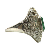 GIA Certified Colombian Emerald Art Deco Ring: A 1930s Platinum Treasure