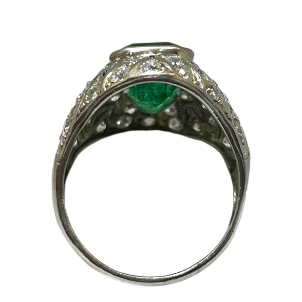 GIA Certified Colombian Emerald Art Deco Ring: A 1930s Platinum Treasure