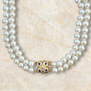 Luxurious 18K Gold Pearl Necklace with Stunning Sapphire Clasp