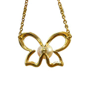 Whimsical Elegance 18K Yellow Gold Butterfly Pearl Necklace