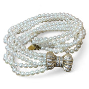 Luxurious Pearl Bracelet with Elegant 14K Gold Diamond Bow Clasp