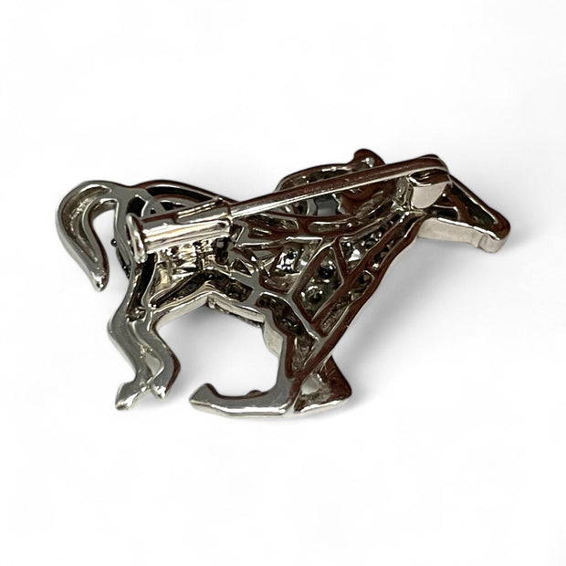 Majestic Polo Horse 14K White Gold Pin adorned with Diamonds