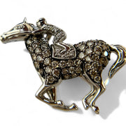 Majestic Polo Horse 14K White Gold Pin adorned with Diamonds