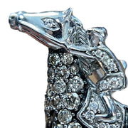 Majestic Polo Horse 14K White Gold Pin adorned with Diamonds