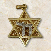 Radiant 14K Gold Star of David Pendant with Diamond Chai