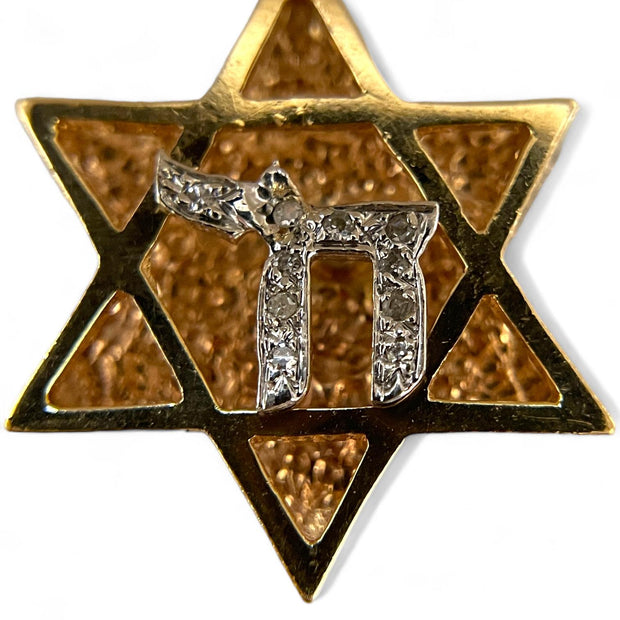 Radiant 14K Gold Star of David Pendant with Diamond Chai