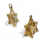 Radiant 14K Gold Star of David Pendant with Diamond Chai