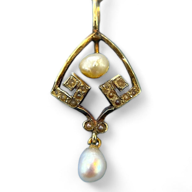 Antique 10K Yellow Gold and Pearl Pendant