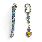 Multicolored Sapphire & Diamond Dangle Earrings in 18K White Gold