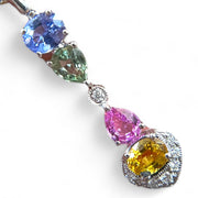 Multicolored Sapphire & Diamond Dangle Earrings in 18K White Gold