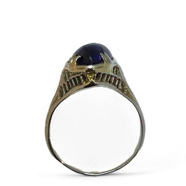 18K White Gold Marquise Sapphire with Diamond Ring