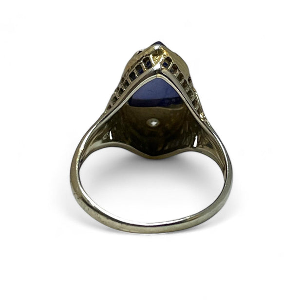 18K White Gold Marquise Sapphire with Diamond Ring