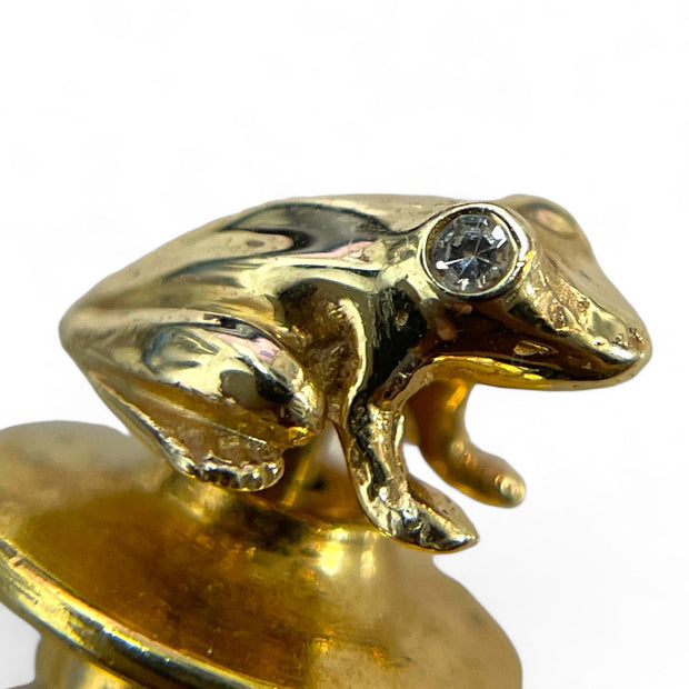 Exquisite Tiffany & Co. 14K Gold Frog Pin with Sparkling Diamond Eyes