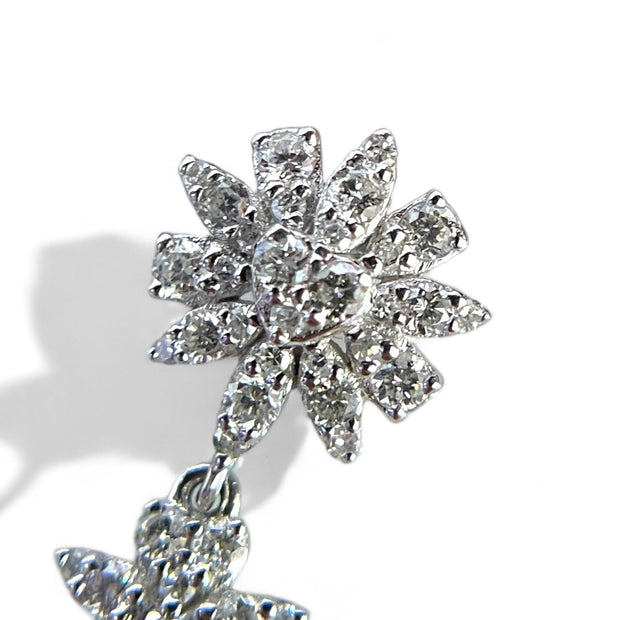 Whimsical Bloom: 14K White Gold Flower and Tree Diamond Earrings