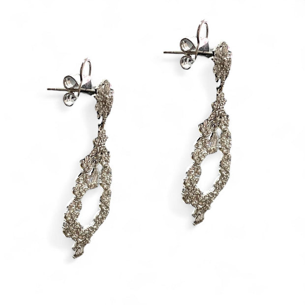 Whimsical Bloom: 14K White Gold Flower and Tree Diamond Earrings