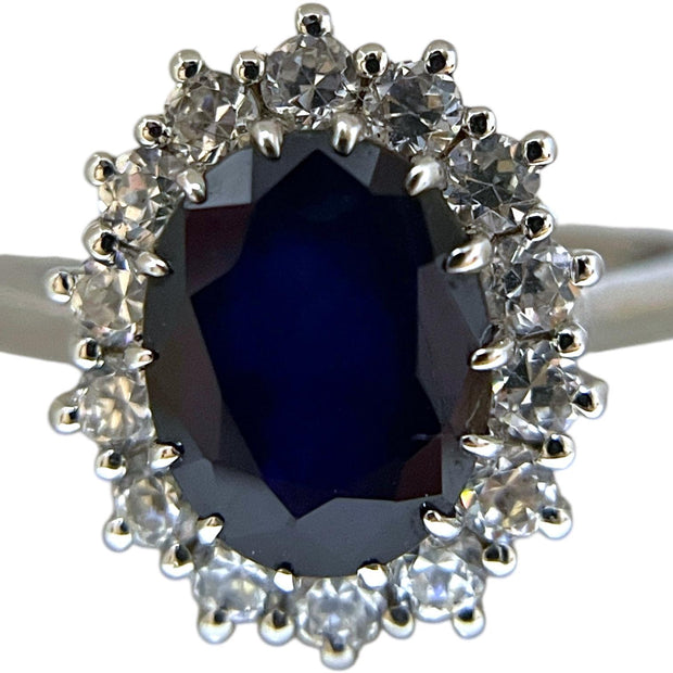 14K White Gold Sapphire and Diamond Sunburst Ring