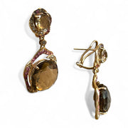 14K Yellow Gold Smoky Quartz and Diamond Dangle Earrings