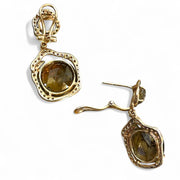 14K Yellow Gold Smoky Quartz and Diamond Dangle Earrings