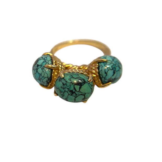 Vintage Solid Yellow Gold Tripple Dangle Turquoise Ring