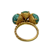 Vintage Solid Yellow Gold Tripple Dangle Turquoise Ring