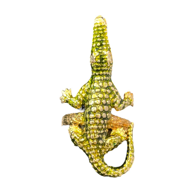 Green Crocodile Ring in Solid Yellow Gold With Diamond Eyes