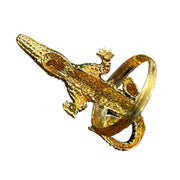 Green Crocodile Ring in Solid Yellow Gold With Diamond Eyes